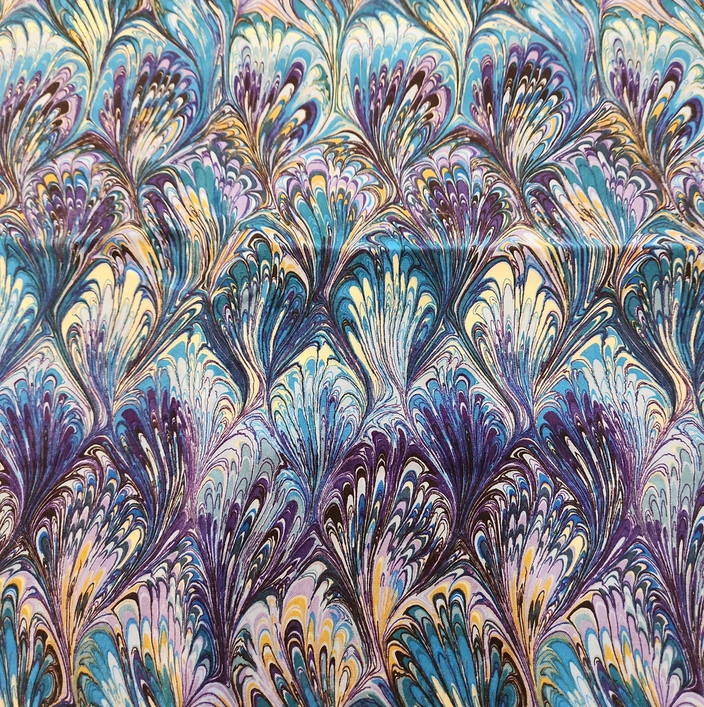 Marbled Swirl Fabric — Teal, Purple & Cream Pattern 16x18